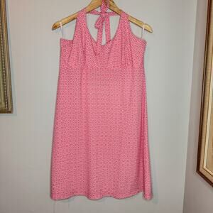 Columbia Pink Geometric Print Halter Dress Backless Summer Sun Dress Large